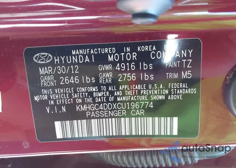 2012 Hyundai Genesis 3.8 z USA, uszkodzony, nr VIN KMHGC4DDXCU196774